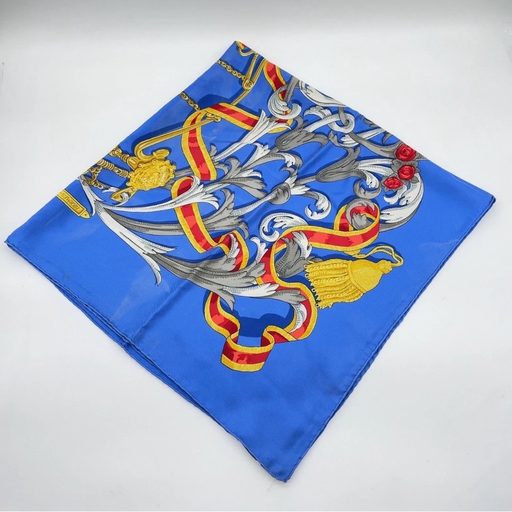 HERMES Vintage Rare Collectible Carre 90 Equestrian 100% Silk Scarf Blue - Picture 6 of 12